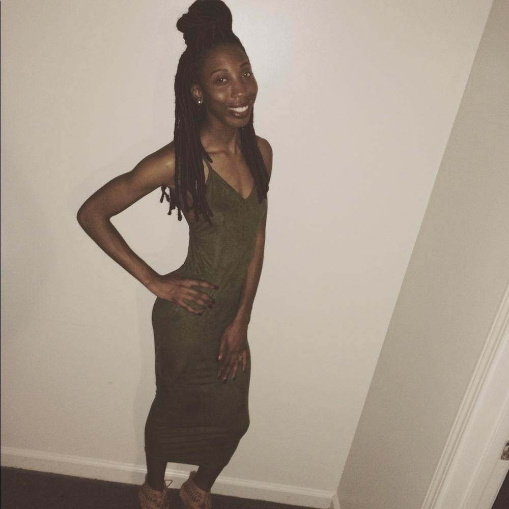 Olive green suede midi dress